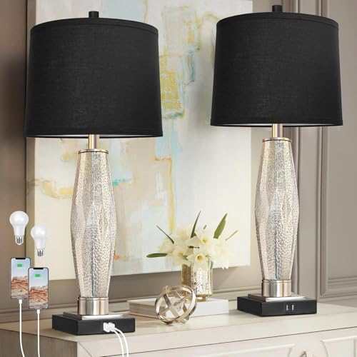 Espidoo Modern Bedside Lamps with USB Charging (Set of 2)