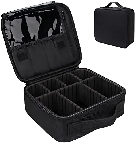 JIALTO Professional Makeup Train Case Cosmetic Toiletry Bag Travel Organizer Make up Artist Master Waterproof Case Portable Storage with Adjustable Dividers Accessories Tools Brushes Pouch(Black)