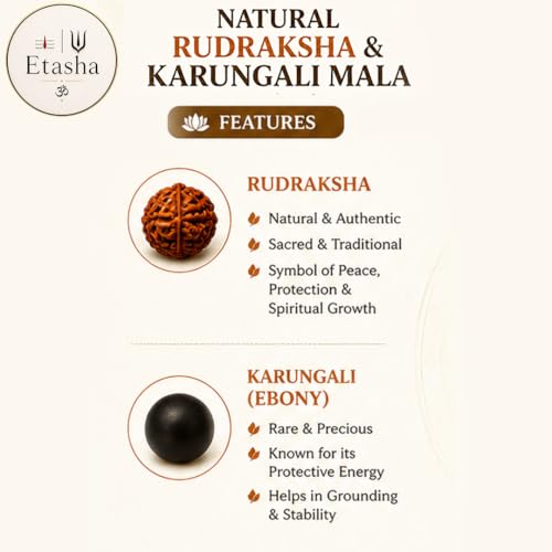 Image of Karungali Rudraksha Mala Original with 108 Beads | Rudraksha Karungali Mala with Lab Test Certificate | Rudraksha and Karungali Mala | Karungali and Rudraksha Mala Original