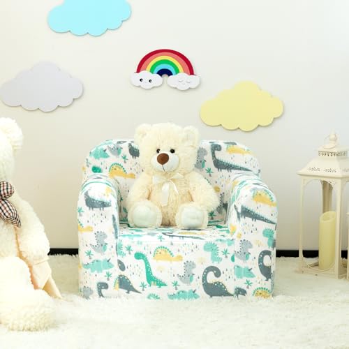 ALIMORDEN Kids Ultra-Soft Snuggle Foam Filled Chair, Single Cuddly Sofa for Boys and Girls, Dinosaur
