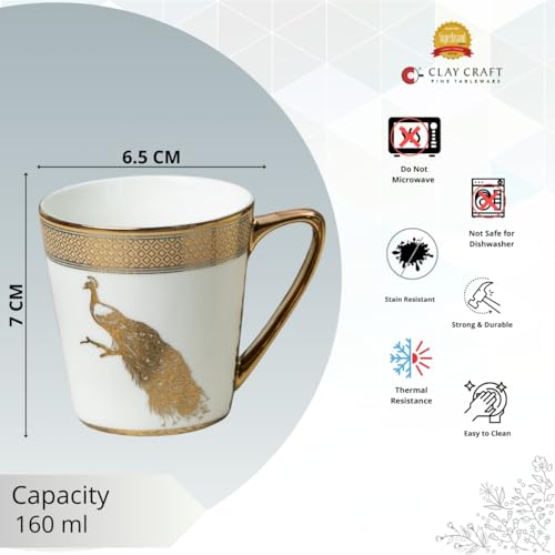 Image of Clay Craft Fine Ceramic Rock Coffee Mug Set of 6-160 Ml Each, Mugs for Coffee, Cups Set, Ideal for Gifting, Perfect for Home & Office, Elegant Ceramic Tea Cup Set (E610)