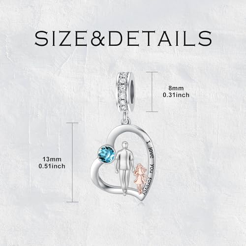 Image of PROESS Father Mother Daughter Charm fit Charms Bracelet Sterling Silver Charms for Bracelets Birthday Valentines Day Gifts for Daughter Mother Lover