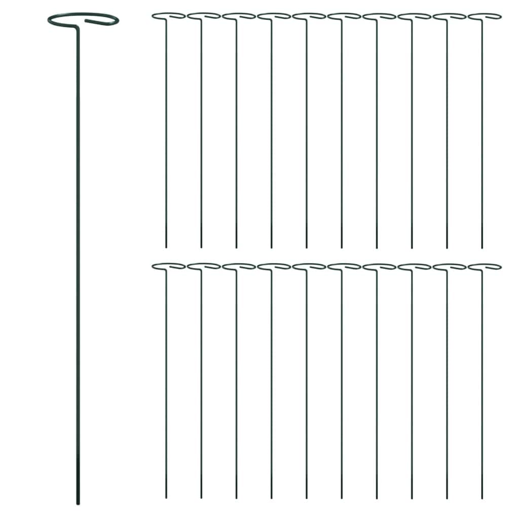 Mangloder Lot de 20 supports de plantes, vert foncé, 40 cm, en acier, tuteurs pour tomate, concombre, rose, tige de plantation et cage de plantation pour balcon, parterre surélevée, pot de serre