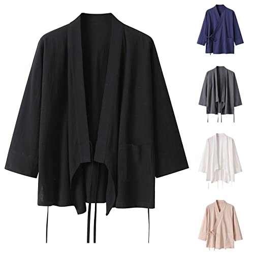 Chaleco kimono para hombre en algodón y lino casual 2