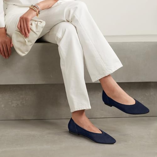 Image of TINGRISE Women's Flats Shoes Pointed Toe Knit Ballet Comfortable Dressy Slip On Flat
