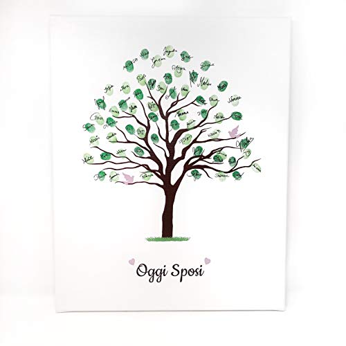 KATINGA Tela per matrimonio - motivo ad albero con detto stampato "Oggi Sposi" - penna e tamponi di inchiostro inclusa (40x50cm)