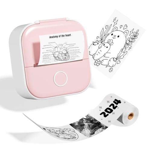 Odaro T02 Mini Drucker, Inkless Sticker Drucker Protable, Inkless Fotodrucker mit 1 Rolle Papier,...