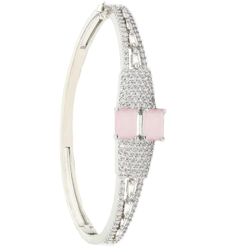 Image of ZENEME Rhodium-Plated Square Shaped American Diamond Studded Kada Bracelet For Girls and Women
