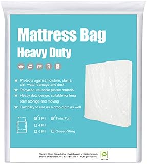 HOMEIDEAS 3 Mil 2 Pack Thick Heavy Duty Mattress Bags for Moving Twin/Full