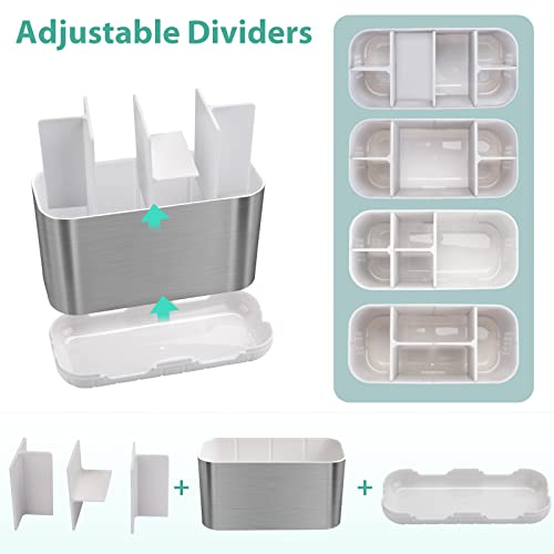 Boperzi Toothbrush Holder Toothpaste Organizer Drainage For Bathroom Vanity, Large Brushed Nickel Toothbrush Storage Caddy Anti-Slip Rustic With Adjustable Dividers For Family, Kids #TOP3