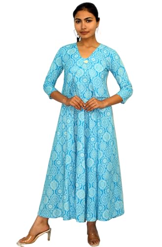 Image of JAIPUR HAND BLOCK Sleeveless Cotton A Line Dress|Gown with Jacket S63