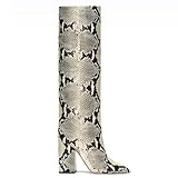 Womens Snake Print Mid Calf Block Heel Boots Pointed...