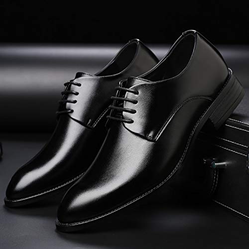 Shoes Dress Oxford for Men Lace Up Pointed Burnished Toe Vegan Leather Derby Shoes Slip Resistant Block Heel Rubber Sole Low Top Anti-Slip Prom4