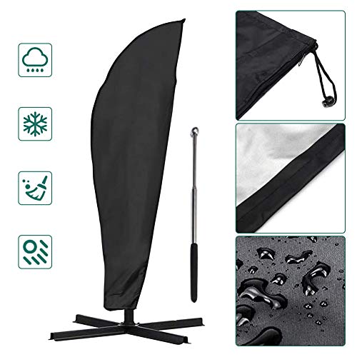 UOUNE - Funda para sombrilla, tela Oxford 210D, extragrandes con barra de contracción, impermeable, resistente al viento, antirayos UVA, resistente al agua, color negro 265 x 40/70/25 cm