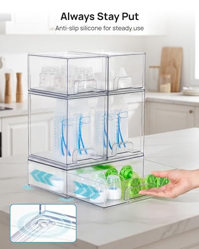 Image of Vtopmart Stackable Storage Drawers Set of 9, Clear Plastic Organizer Bins for Baby Bottle, Beauty Supplies Storage, Ideal for Kichen Countertop, Vanity, Bathroom, Cabinet, Pantry Organization