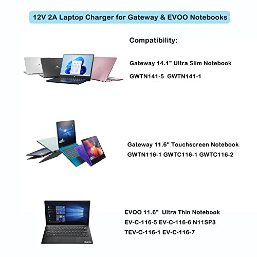 Flgan 12V 2A Charger For Gateway Gwtn141 Gwtn141-5 Gwtn116-1 Gwtc116-1 Gwtn141-1 Evoo Ev-C-116-5 Ev-C-116-6 N11Sp3 Tev-C-116-1 Ev-C-116-7 Wac024Wvz12V Saw30-120-2000U #TOP1