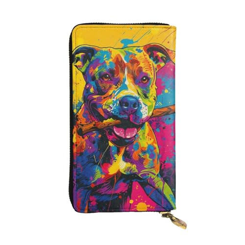 DaihAnle Vibrant Bulldog Holding Branch in Mouth ﻿Hand-Held Wallet Fashionable Long Microfiber Leather Large Capacity