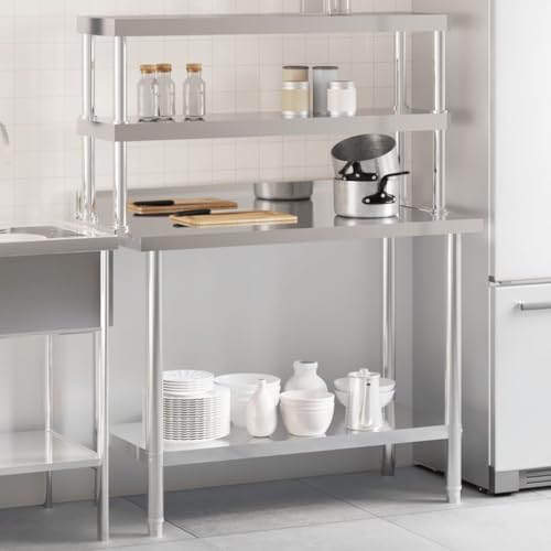 Mokuyary - Mesa de trabajo de cocina con estante (110 x 55 x 150 cm, acero inoxidable, mesa de cocina para preparación de alimentos en el restaurante -C 332089082