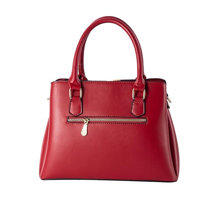 Image of Women's Handbag Tote Bag Premium PU Leather Shoulder Bag with Top Handle & Detachable Strap - Stylish Large Capacity Purse for Office, Casual & Party Use (MaroonV)