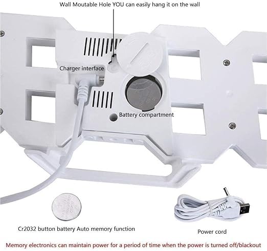 Image of Dangfly Digital LED Clock, White, Rectangular, 3D Display, Wall Mountable and Table Clock for Bedroom and Living Room, Corded Electric(Works on Electricity Only)