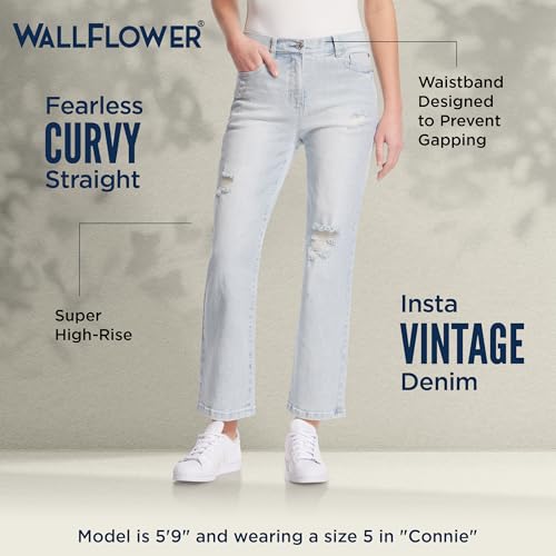 WallFlower Women's Fearless Curvy Straight Denim Super High-Rise Insta Vintage Juniors Jeans4
