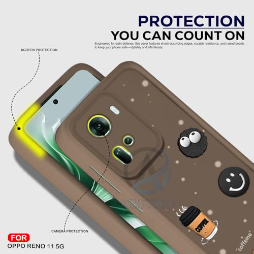 Image of AESTMO Back Case Cover for Oppo Reno 11 5G Cover | Cute Fun Cartoon 3D Ball | Coffee Silicone Case | Full Body Protection | Camera Protection Back Cover for Oppo Reno 11 5G (Brown)