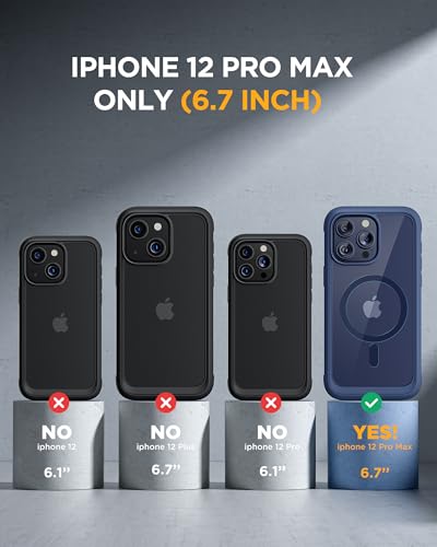 Image of Miracase Magnetic for iPhone 12 Pro Max Case [Compatible with MagSafe] Full-Body Phone case with Built-in Glass Screen Protector& Camera Protector, Military Drop Proof 12 Pro Max Cover, Blue