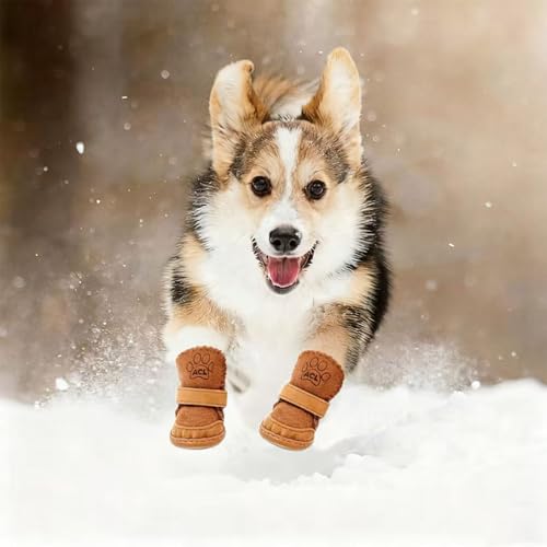 Hundeschuhe Pfotenschutz,Hundeschuhe Kleine Hunde,Plüsch Hundestiefel,Hundeschuhe Winter,Hund Schneestiefel,Hunde Schuhe Anti Rutsch,Schneestiefel für Haustiere für kleine,Sport im Freien (Braun 2)