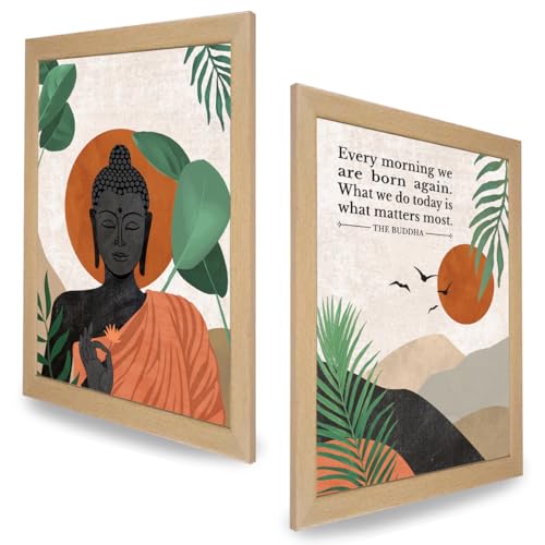 Image of Chaka Chaundh - Suitable buddha quotes wall frames - Buddha frame with quotes for home & office - inspirational Motivational Gautam buddhas quotess with frame - (14 X 11 inches - set of 2)