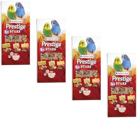 Versele-Laga Prestige Sticks Periquitos Triple Variety | Pack de 4 | 4 x 90 g | Snack para periquitos pequeños | Frutas & Flores, Verduras & Diente de León, Huevo & Tomillo