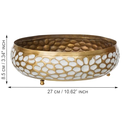 Image of eCraftIndia Golden Metal Urli Bowl for Home Decoration Office Tv Unit Kitchen Showpiece for Good Luck | Urli for Floating Candles Flowers for Pooja Room Entryway Living Room Diwali Gift