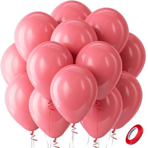 Image of Bezente Coral Latex Party Balloons - 100 Pack 12 inch Round Helium Pastel Coral Red Balloons for Bachelorette Wedding Engagement Birthday Summer Themed Party Decorations