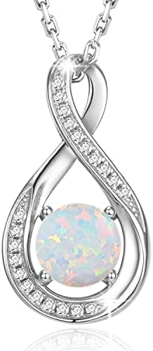 GEMLANTO 925 Sterling Silver Created Opal Necklace October Birthstone Necklaces for Women Birthday Anniversary Jewelry Gifts for Mom Her Women Girls, Adjustable Chain 16+2 inch