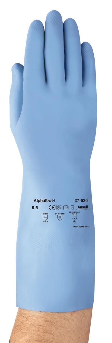 Ansell 37520100 rękawiczki, nitryl, ochrona przed chemikaliami i cieczami, rozmiar 10,5, niebieskie (opakowanie 12 szt.)