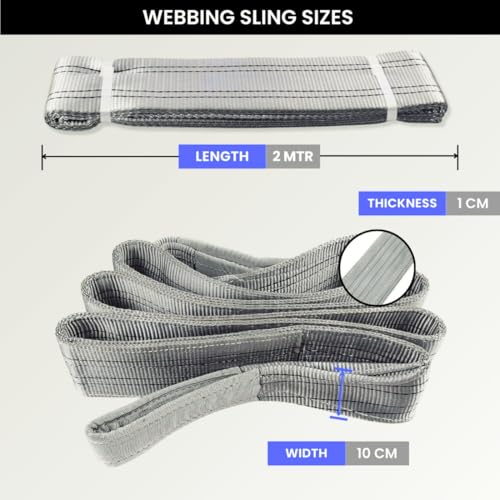 Image of Conclood India Closing Webbing Sling Lifting Belt | Towing Vehicle | For Lifting Heavy Weight | Use for Handling materials in warehouses | Polyeste Material | Grey Color (4 Ton 5 Meter).