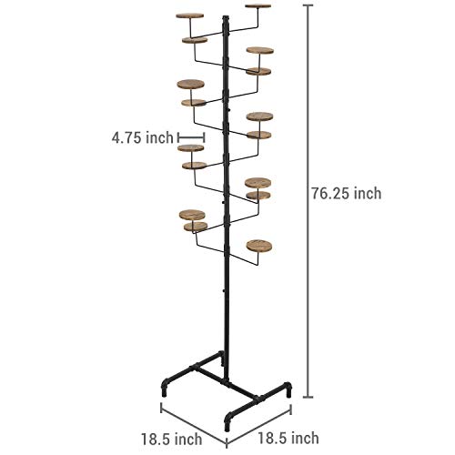 Mygift 16-Hook Industrial Black Metal Pipe Customizable Retail Freestanding Hat / Wig Display Rack With Rustic Wood Holders #TOP4