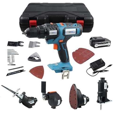 NEWONE 20V Cordless Combo Kit,5-Tool Tool Combo Kit with Case,Drill,Recip saw,Jig saw,Oscillating tool,Sander with Accessories,2.0Ah Lionthium Battery and Charger Cover