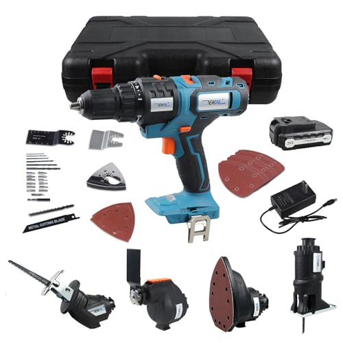 NEWONE 20V Cordless Combo Kit,5-Tool Tool Combo Kit with Case,Drill,Recip saw,Jig saw,Oscillating tool,Sander with Accessories,2.0Ah Lionthium Battery and Charger