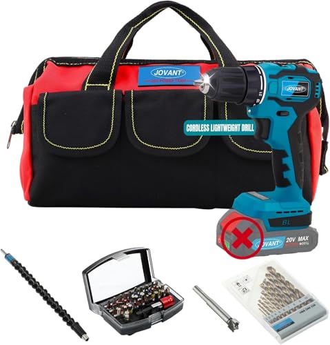 Akku-Bohrmaschine, 3/8 Zoll Schlüssellose Chuck Bohrmaschine/Treiber Kit, Leichte Bohrmaschine, 21+1 Drehmomenteinstellung, 2-Gang, LED-Licht,elektrischer Schraubendreher (keine Batterie)-JOVANT