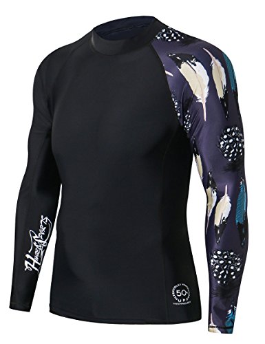 HUGE SPORTS Men's Splice UV Sun Protection UPF 50+ Skins Rash Guard Long Sleeves(Foliage, 2XL)