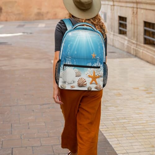 Mochila escolar de viaje con diseño de conchas marinas y océano 6