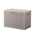 Trygoal 45 Outdoor Storage Box, Waterproof Resin Deck Box with Side Handles, Lockable Outdoor Bench for Indoor & Outdoor Use, Storage Bin for Patio Cushions, Garden Tools, Package Delivery, Grey
