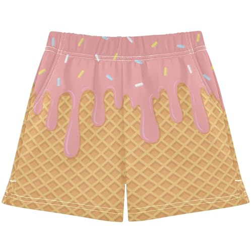 Dallonan Girls Athletic Running Shorts Skin Ice Cream Cone Soccer Basketball Shorts for Teens with Pockets 7-15Y