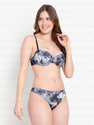 Image of Brachy Women Elegant Sexy Lacy Love Printed Double Haveliy Push up Bra Panty Bridal Set