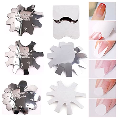 WOKOTO 6 Pieces Nail Manicure Edge Trimmer DIY Plate Module Stainless Steel Easy French Smile Line Gel Cutter Tool Nail Acrylic Tool Kit
