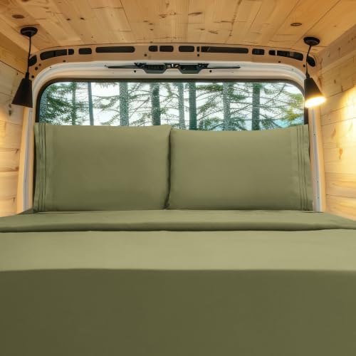 Image of Elegant Comfort Luxury 1500 Premium Hotel Quality Microfiber 4-Piece Sheet Set - Wrinkle Resistant, All Around Elastic Fitted Sheet, Deep Pocket up to 16 inch, RV Short Queen, Green