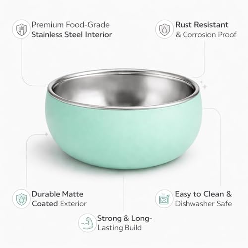 Image of Premium Stainless Steel Baby Feeding Bowl with Soft Silicone Cover | Non-Slip Grip, BPA Free & Food-Grade | Safe Feeding Bowl for Infants & Toddlers | Durable, Easy to Clean (Mint Green)