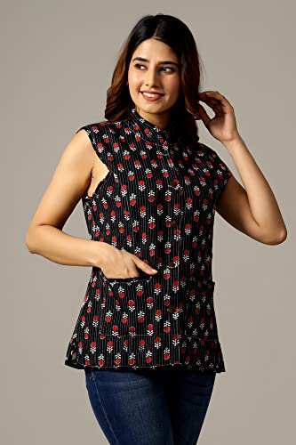 Image of Ravaiyaa - Attitude is everything Women's Floral Printed Reversible Quilted Jacket Coat Blazer Jacket Sleeve Less Waistcoat