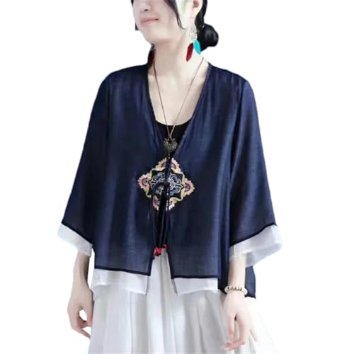 Haut d'été rétro style chinois élégant col Mao pour femme