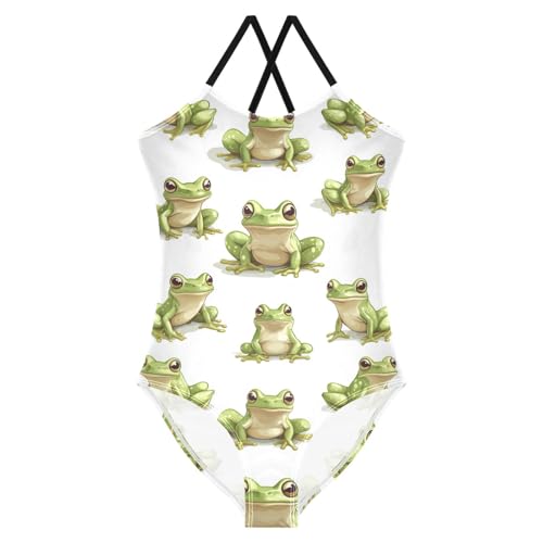 Pigsaly Girls One Piece Swimsuits Cute Frogs Kids Cross Back Swimwear Toddler Beach Sport Bathing Suit 3T